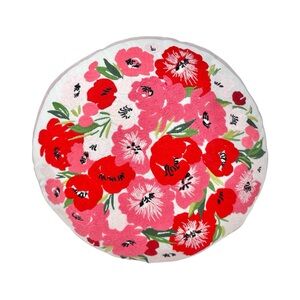 Papyrus Floral Embroidered Throw Pillow Round Poppies Red Pink Mauve Cottagecore